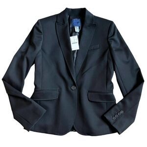J. Crew Womens Parke Blue Label Notched Lapel Black Single Button Blazer Size 2